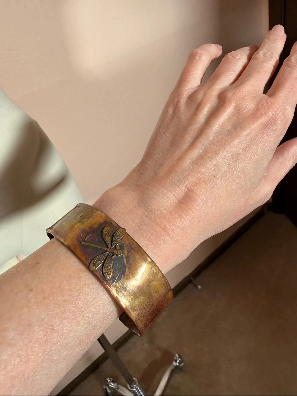 Vintage Boho Heavy Copper Designer Dragonfly Southwestern Wide cuff Bracelet